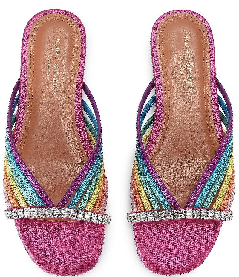 Kurt Geiger London Rainbow Crystal Strap Flat Mule Sandals