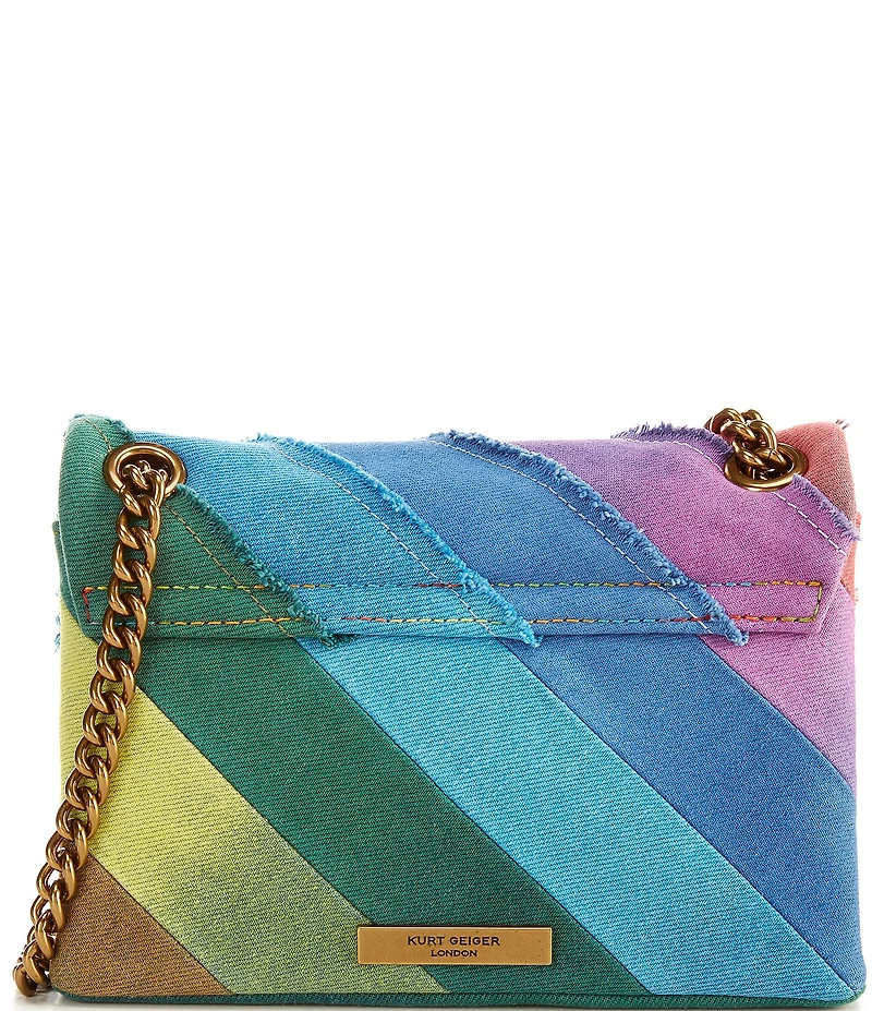 Kurt Geiger London Mini Kensington Frayed Rainbow Denim Crossbody Bag