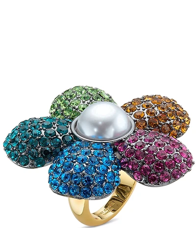 Kurt Geiger London Rainbow Pave Flower Cocktail Ring