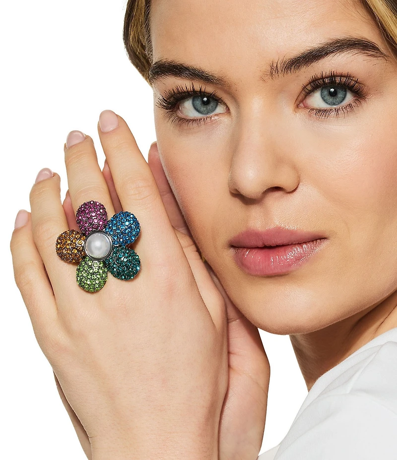 Kurt Geiger London Rainbow Pave Flower Cocktail Ring