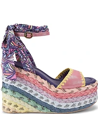 Kurt Geiger London Rainbow Silk Ankle Tie Braided Platform Wedge Sandals