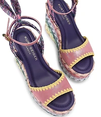 Kurt Geiger London Rainbow Silk Ankle Tie Braided Platform Wedge Sandals