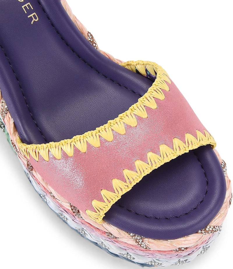 Kurt Geiger London Rainbow Silk Ankle Tie Braided Platform Wedge Sandals