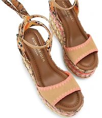 Kurt Geiger London Rainbow Silk Ankle Tie Braided Platform Wedge Sandals