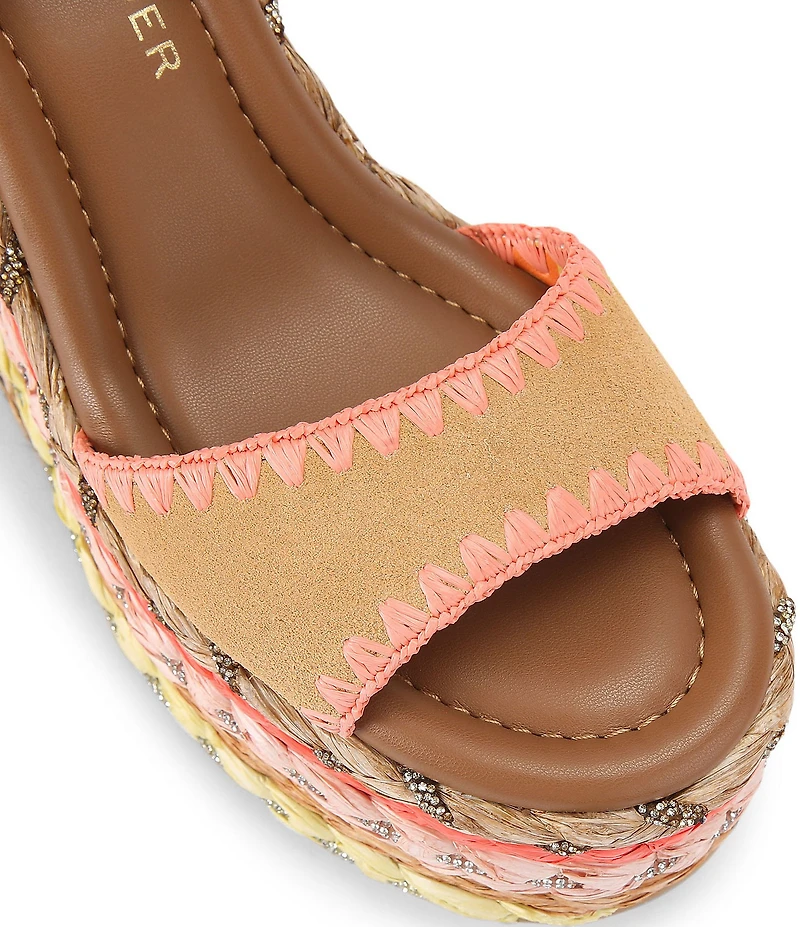 Kurt Geiger London Rainbow Silk Ankle Tie Braided Platform Wedge Sandals