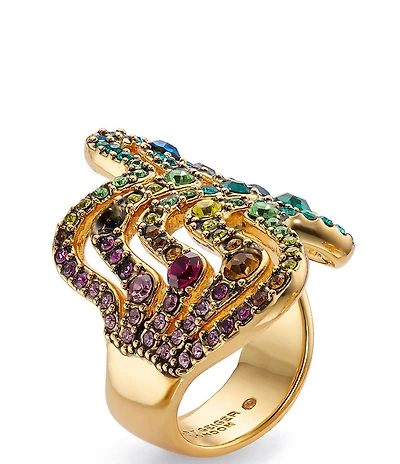 Kurt Geiger London Rainbow Wave Rhinestone Cocktail Ring