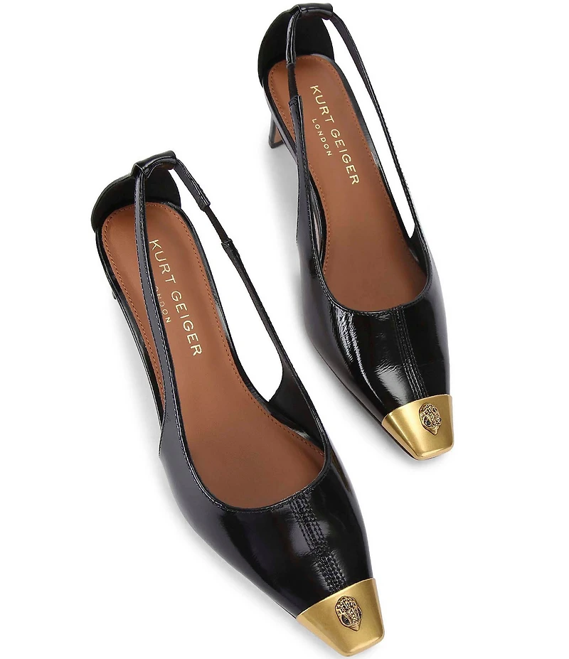 Kurt Geiger London Regent Court Patent Leather Cut Out Brass Toe Cap Pumps