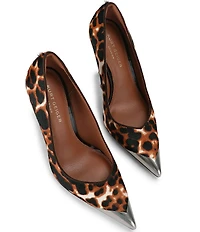 Kurt Geiger London Regent Court Point Leopard Leather Logo Ornament Cap Toe Pumps