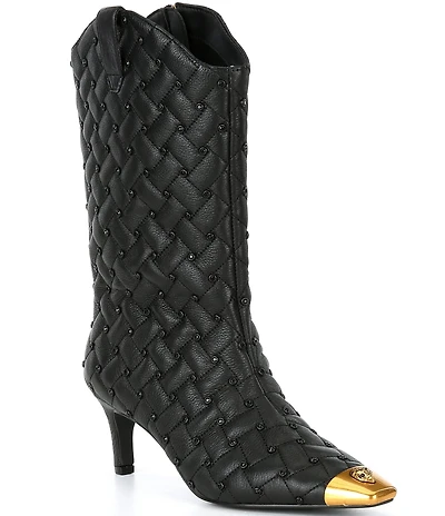 Kurt Geiger London Regent Stud Embellished Quilted Leather Logo Ornament Cap Toe Boots