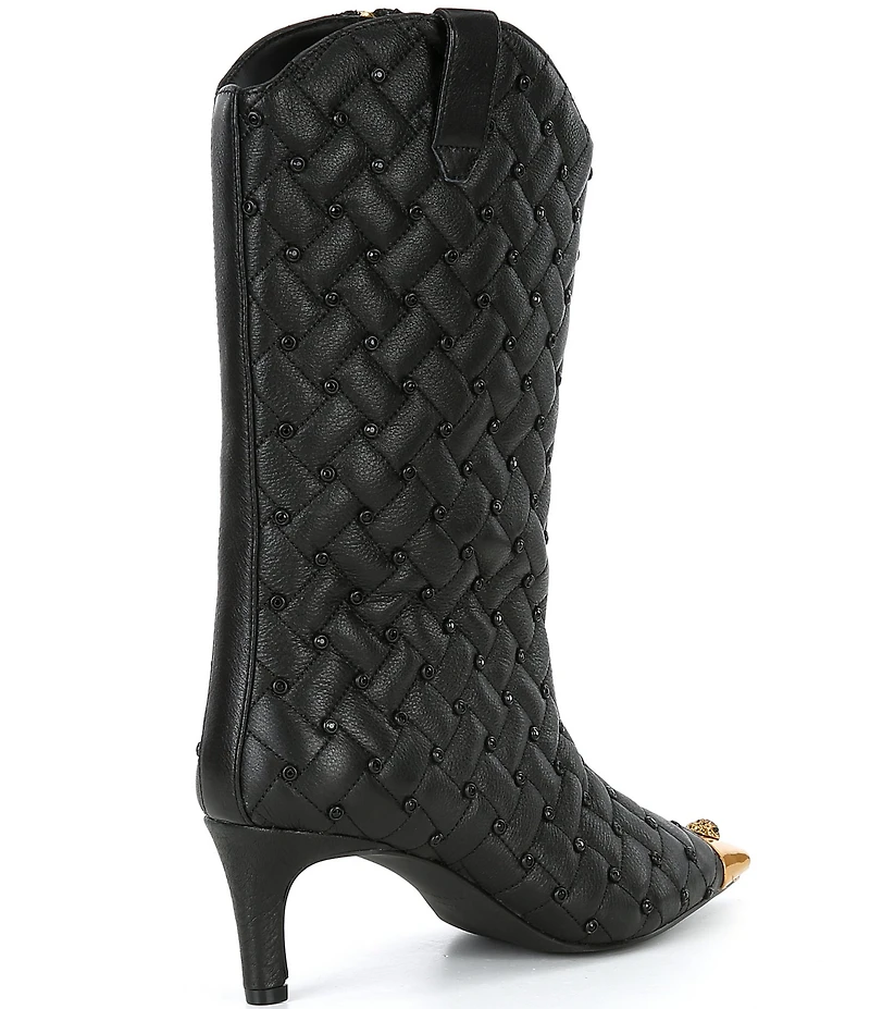 Kurt Geiger London Regent Stud Embellished Quilted Leather Logo Ornament Cap Toe Boots