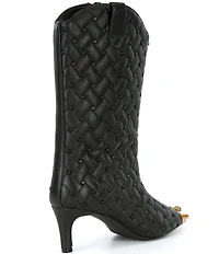 Kurt Geiger London Regent Stud Embellished Quilted Leather Logo Ornament Cap Toe Boots