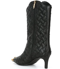 Kurt Geiger London Regent Stud Embellished Quilted Leather Logo Ornament Cap Toe Boots