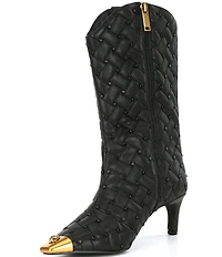 Kurt Geiger London Regent Stud Embellished Quilted Leather Logo Ornament Cap Toe Boots