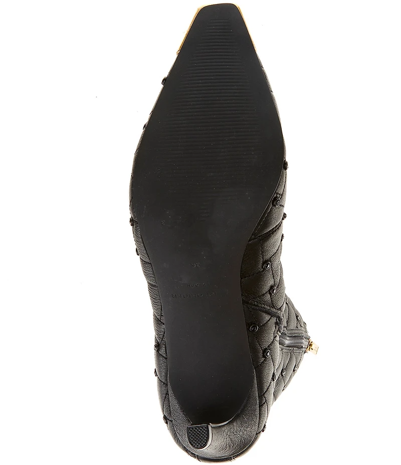 Kurt Geiger London Regent Stud Embellished Quilted Leather Logo Ornament Cap Toe Boots