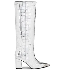 Kurt Geiger London Regent Patent Leather Croco Print Knee High Boots