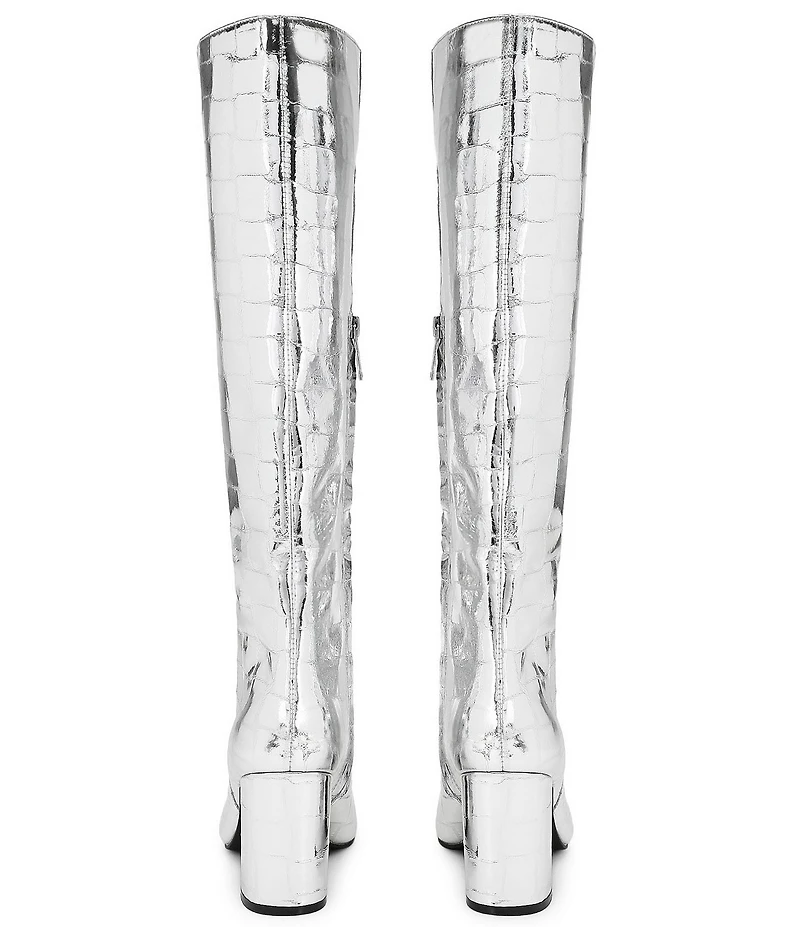Kurt Geiger London Regent Patent Leather Croco Print Knee High Boots