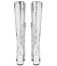 Kurt Geiger London Regent Patent Leather Croco Print Knee High Boots
