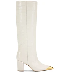 Kurt Geiger London Regent Patent Leather Croco Print Knee High Boots