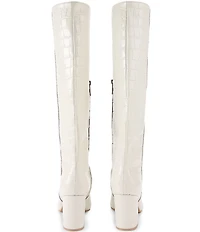 Kurt Geiger London Regent Patent Leather Croco Print Knee High Boots