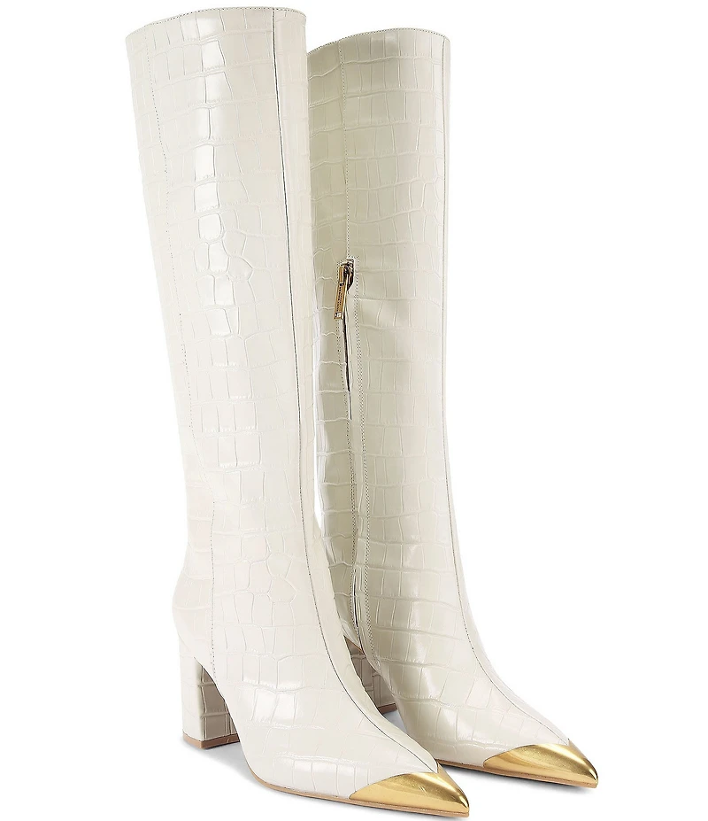 Kurt Geiger London Regent Patent Leather Croco Print Knee High Boots