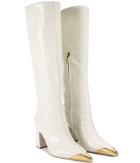 Kurt Geiger London Regent Patent Leather Croco Print Knee High Boots