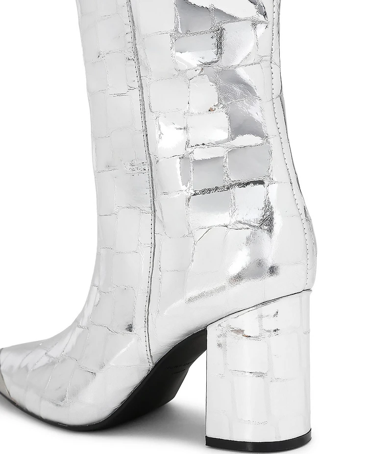 Kurt Geiger London Regent Patent Leather Croco Print Knee High Boots