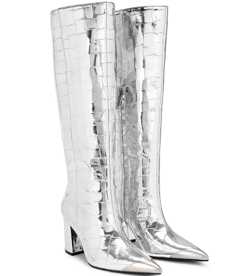 Kurt Geiger London Regent Patent Leather Croco Print Knee High Boots