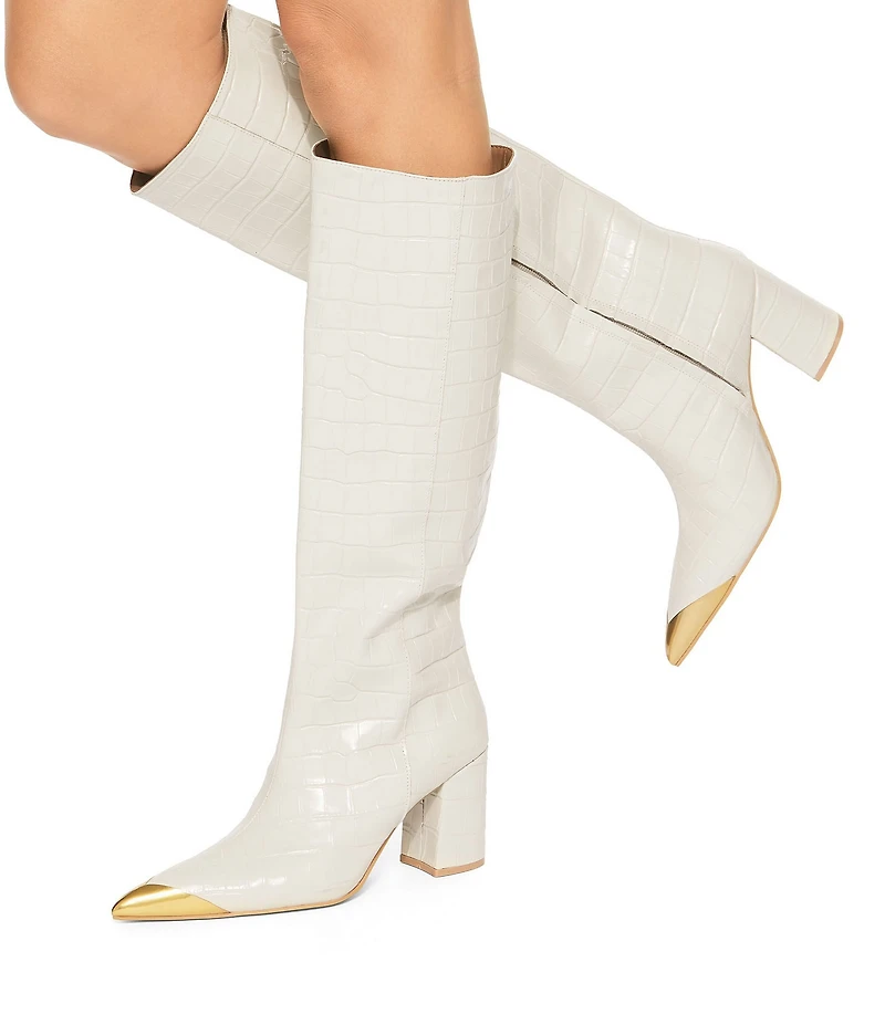 Kurt Geiger London Regent Patent Leather Croco Print Knee High Boots