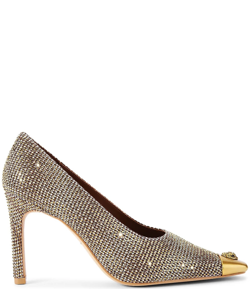 Kurt Geiger London Regent Crystal Embellished Houndstooth Logo Ornament Cap Toe Pumps