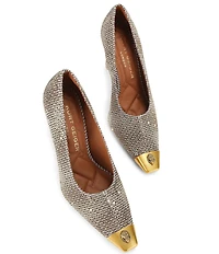 Kurt Geiger London Regent Crystal Embellished Houndstooth Logo Ornament Cap Toe Pumps