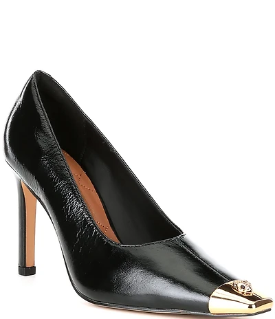 Kurt Geiger London Regent Patent Leather Logo Ornament Cap Toe Court Pumps