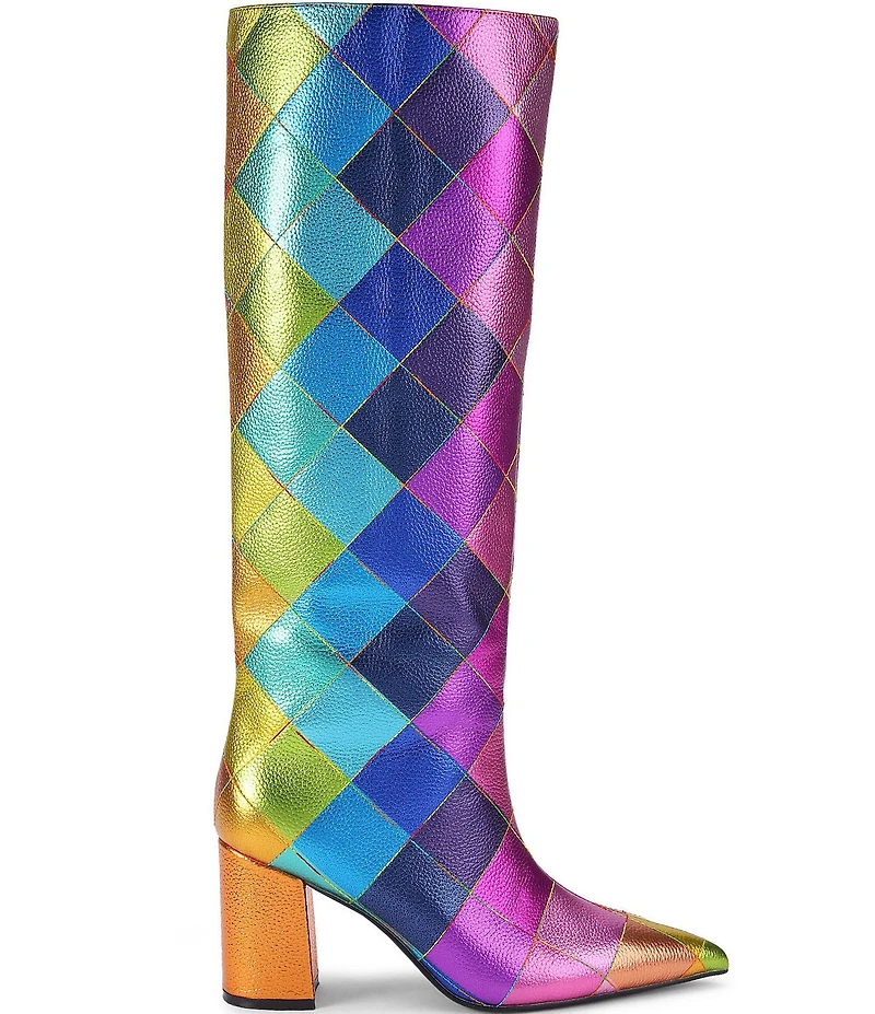 Kurt Geiger London Regent Metallic Leather Pointed Toe Knee High Boots