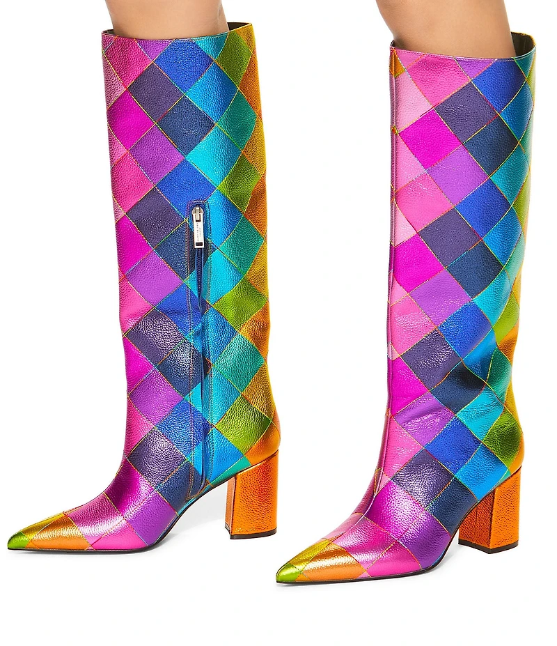 Kurt Geiger London Regent Metallic Leather Pointed Toe Knee High Boots
