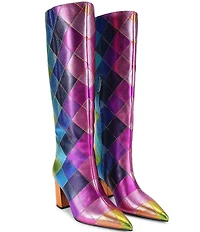 Kurt Geiger London Regent Metallic Leather Pointed Toe Knee High Boots