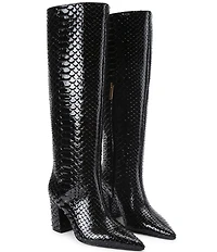 Kurt Geiger London Regent Snake Print Leather Knee High Block Heel Boots