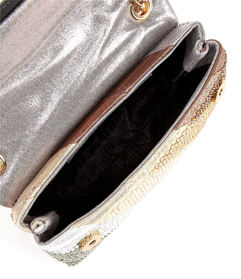 Kurt Geiger London Rhinestone Gold and Silver Tone Fabric Kensington Mini Crossbody Bag