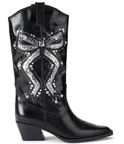 Kurt Geiger London Rodeo Bow Leather Studded Ornament Cowboy Boots