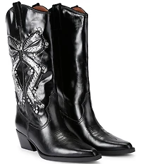 Kurt Geiger London Rodeo Bow Leather Studded Ornament Cowboy Boots
