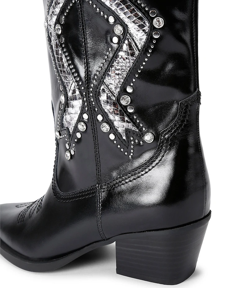 Kurt Geiger London Rodeo Bow Leather Studded Ornament Cowboy Boots