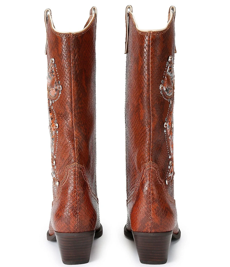 Kurt Geiger London Rodeo Bow Leather Studded Ornament Snake Print Cowboy Boots