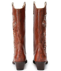Kurt Geiger London Rodeo Bow Leather Studded Ornament Snake Print Cowboy Boots