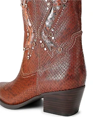 Kurt Geiger London Rodeo Bow Leather Studded Ornament Snake Print Cowboy Boots
