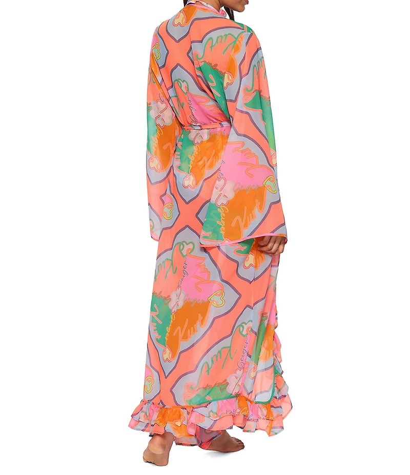 Kurt Geiger London Ruffle Trim Belted Robe Swim Cover-Up