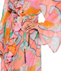 Kurt Geiger London Ruffle Trim Belted Robe Swim Cover-Up