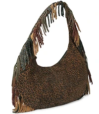 Kurt Geiger London Shoreditch Large Leopard Slouchy Rhinestoned Fringe Hobo Bag