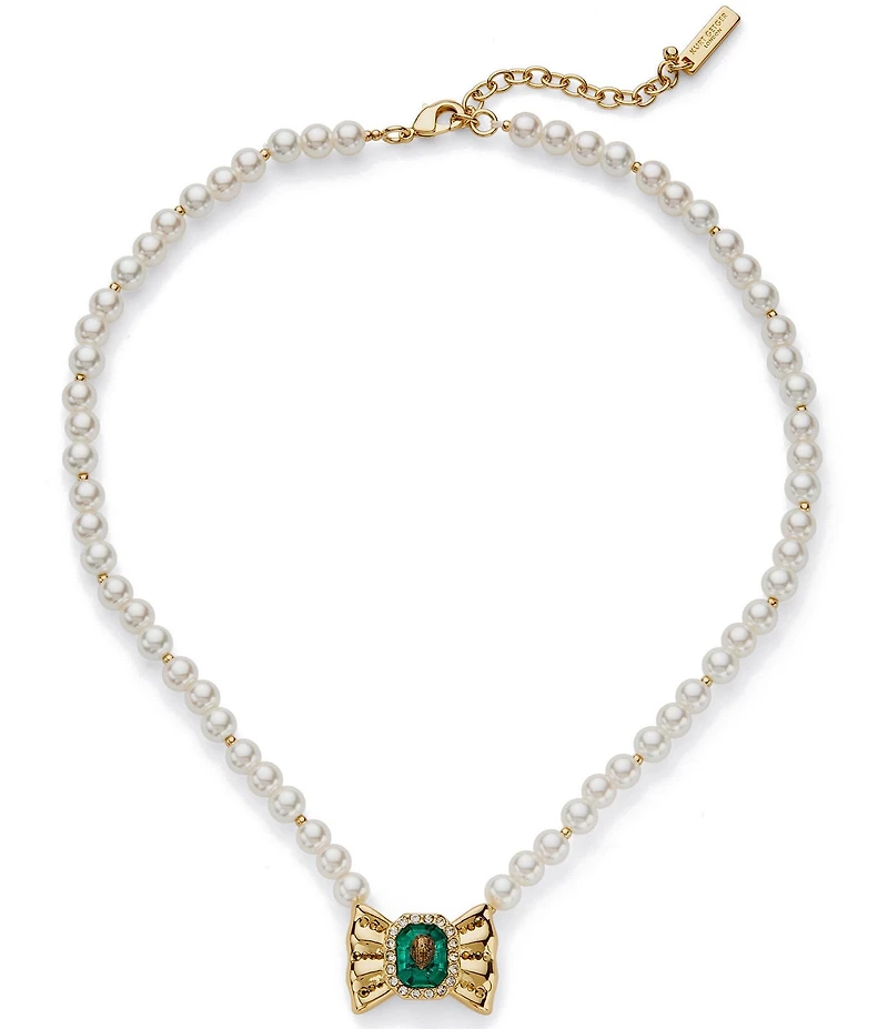 Kurt Geiger London Signature Eagle Bow Pearl Short Pendant Necklace