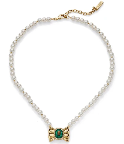 Kurt Geiger London Signature Eagle Bow Pearl Short Pendant Necklace