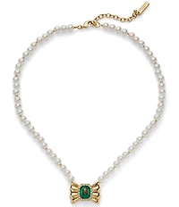 Kurt Geiger London Signature Eagle Bow Pearl Short Pendant Necklace