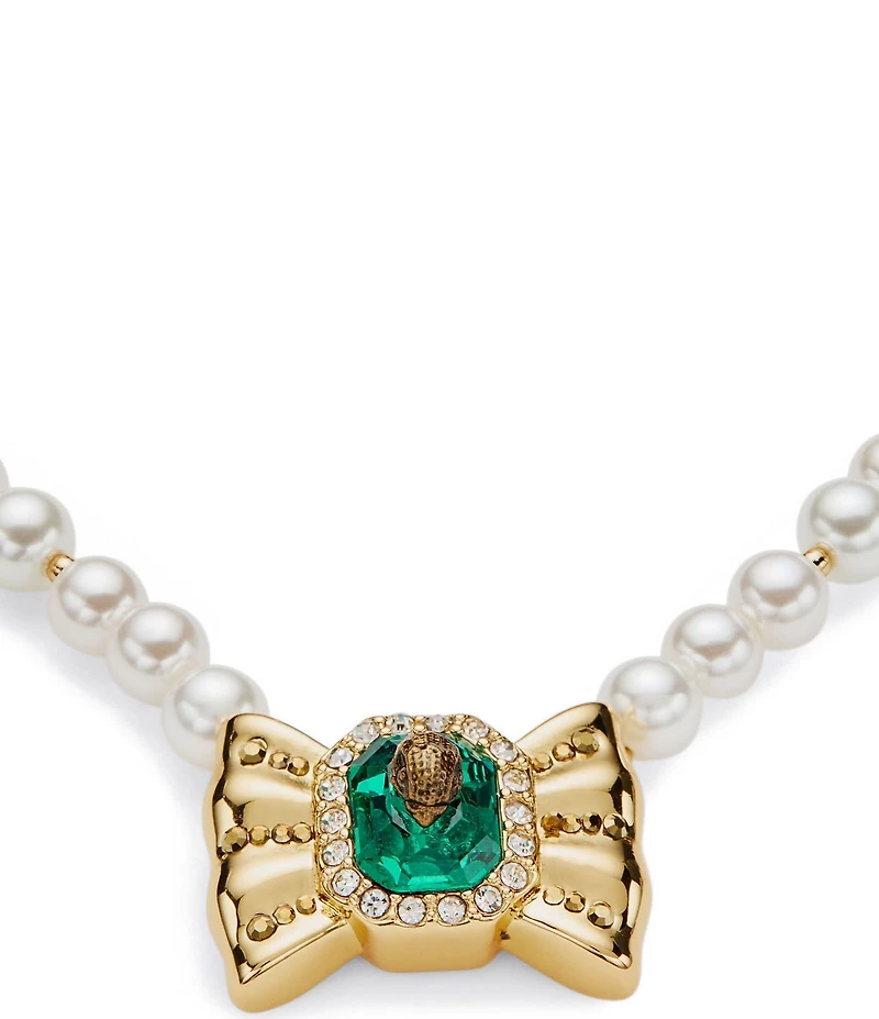 Kurt Geiger London Signature Eagle Bow Pearl Short Pendant Necklace