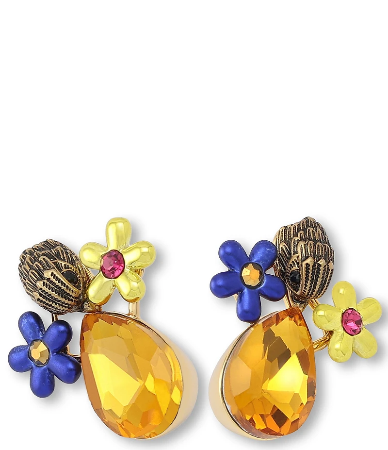 Kurt Geiger London Signature Eagle Floral Stone Cluster Drop Earrings